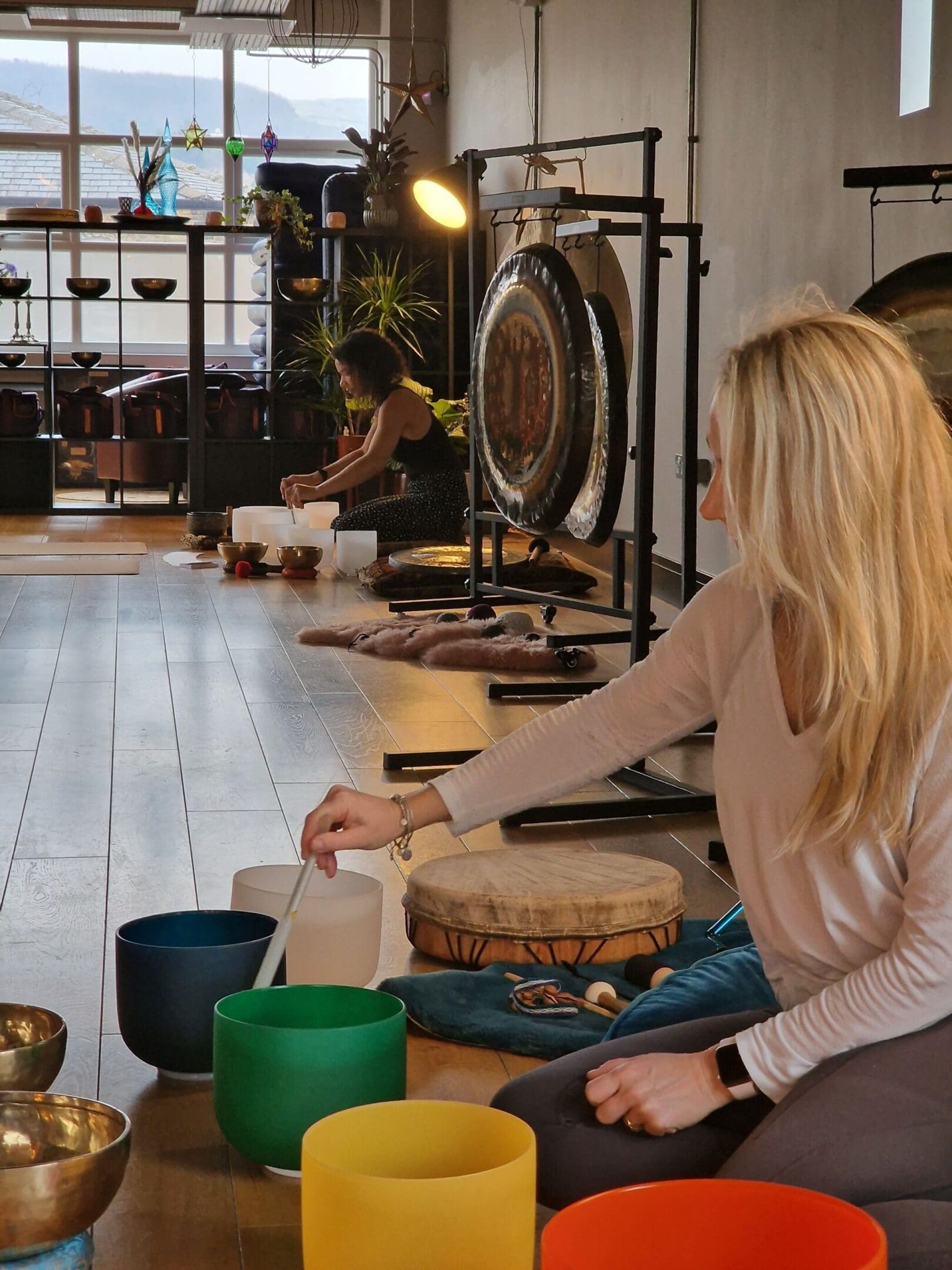 Women participating in a sound bath session.